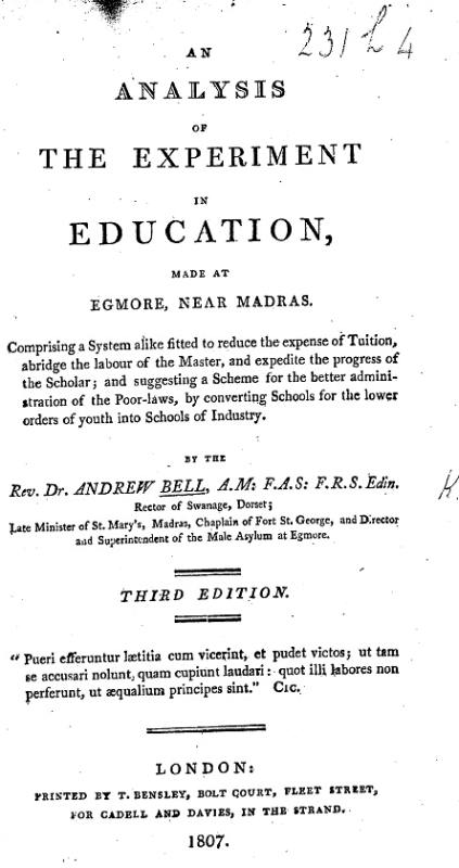 Front cover of An Analysis of Experiment in Education Made at Egmore, near Madras.