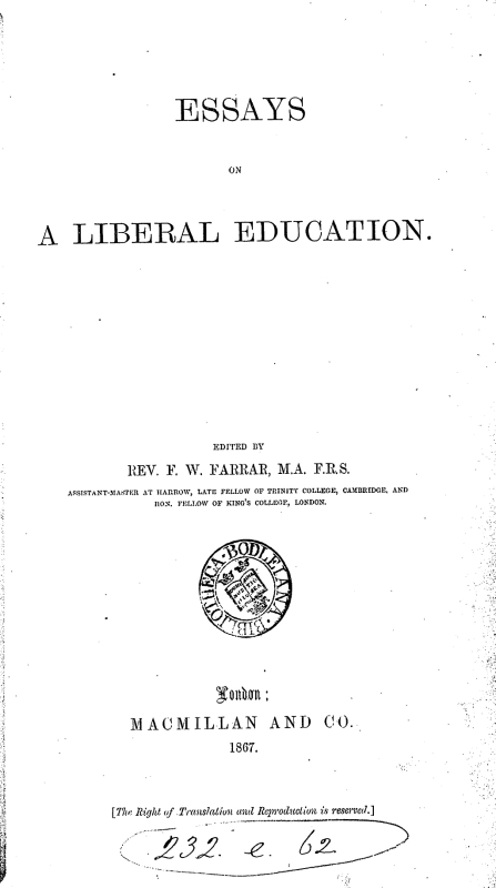 Front cover of Essays on a Liberal Education.