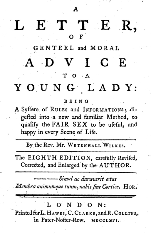 Front cover of A Letter of Genteel and Moral Advice to a Young Lady.