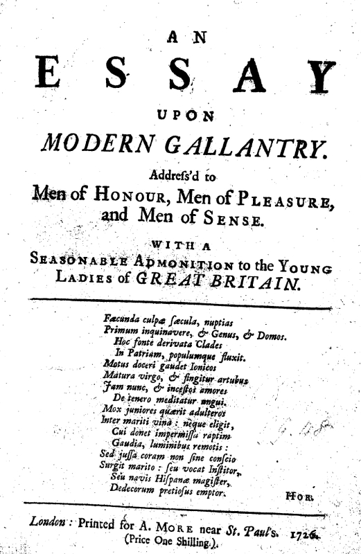 Front cover of An Essay upon Modern Gallantry.