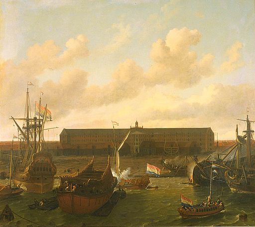 The dock of the Dutch East India Copany at Amsterdam.
