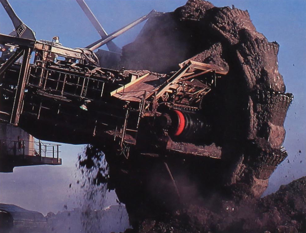 A bucket wheel reclaimer working at Syncrude, Canada. The scale of operations in the Alberta tar sands have become a serious concern for environmentalists.