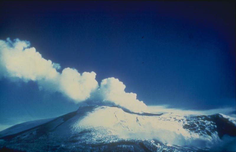 Nevado del Ruiz, Andes, Colombia: Steam eruption in September 1985 prior to the major eruption.