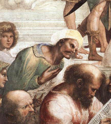 Averroes, a close-up of The School of Athens.