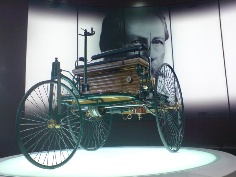 A replica of the Benz Patent Motorwagen, located at Mercedes-Benz World at Brooklands.