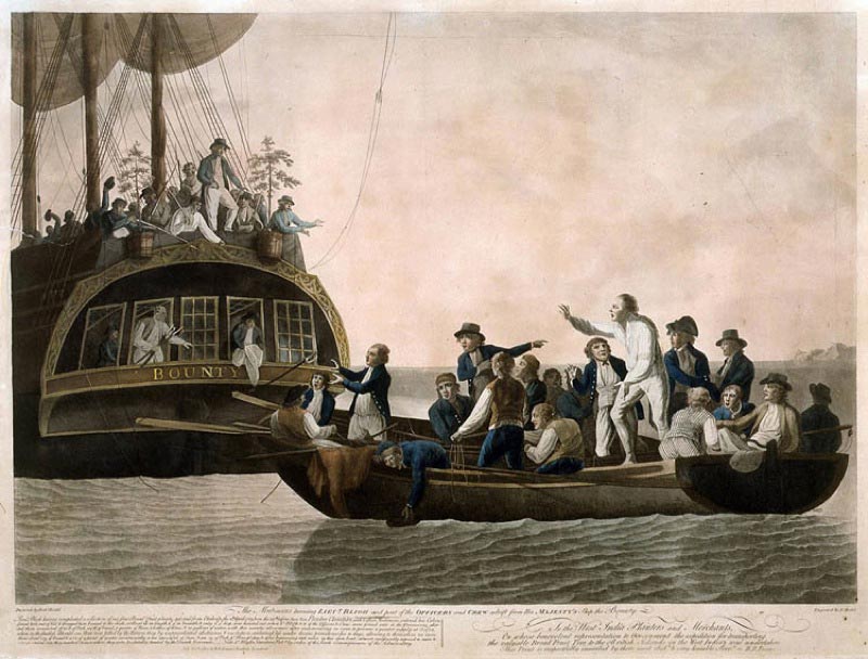 Bligh and others set adrift during the mutiny on HMS Bounty. Painting by Robert Dodd. 