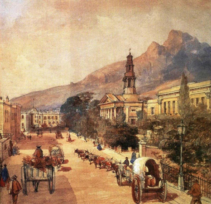 Cape Town centre, c.1850. Painting by T. Bowler.