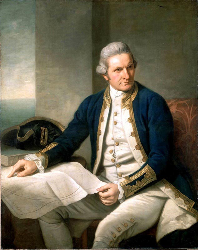Official portrait of Captain James Cook from the National Maritime Museum.