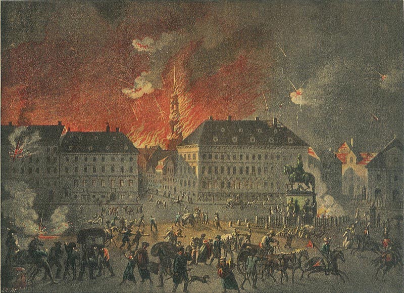 The bombardment of Copenhagen... Viewed from King's Square by Christian August Lorentzen. 