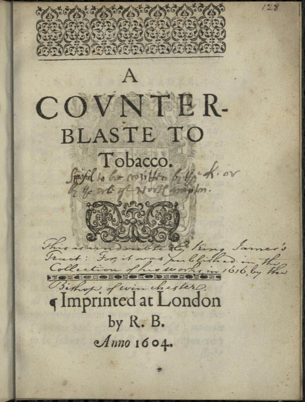 Title page from A Counterblaste to Tobacco .