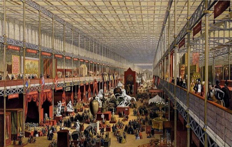 The interior of the Crystal Palace in London during the Great Exhibition of 1851. By J. McNeven.
