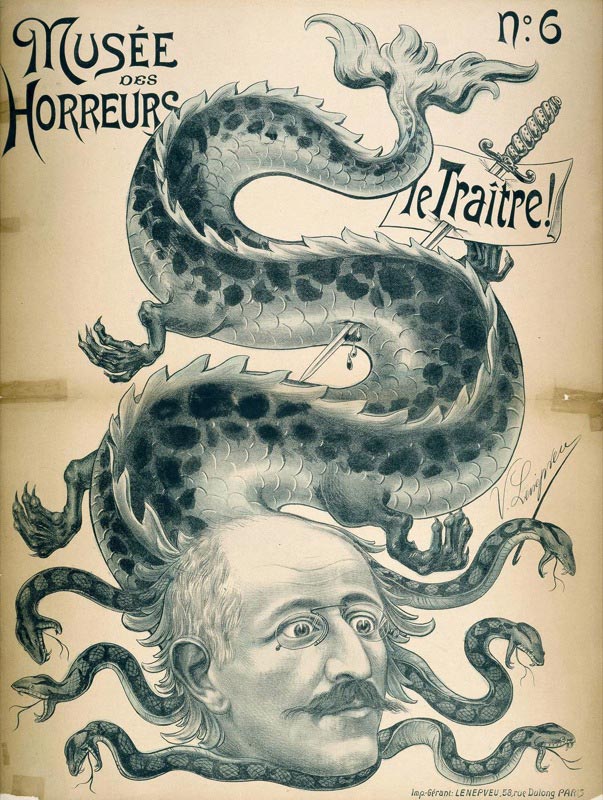 A caricature of Alfred Dreyfus ("the traitor") in the Musée des Horreurs series, in response to the Dreyfus Affair.