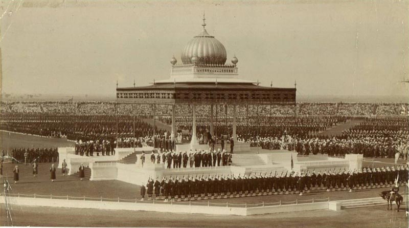 The Delhi Durbar of 1911, with King George V and Queen Mary seated upon the dais.