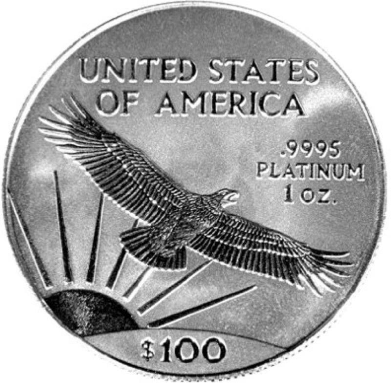 The reverse side of the 1 troy oz. American Platinum Eagle.