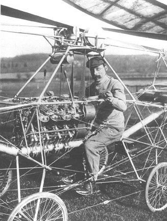 Paul Cornu in his first helicopter in 1907.