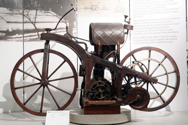 First motorcycle called "Reitwagen" by Gottlieb Daimler and Wilhelm Maybach
