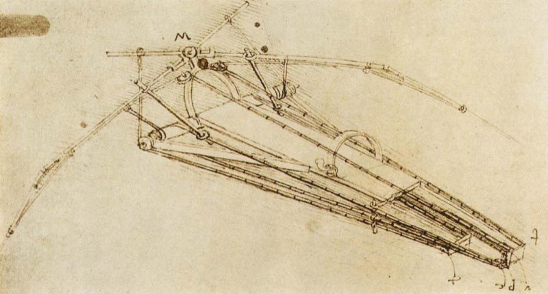 Drawing of a flying machine by Leonardo da Vinci.
