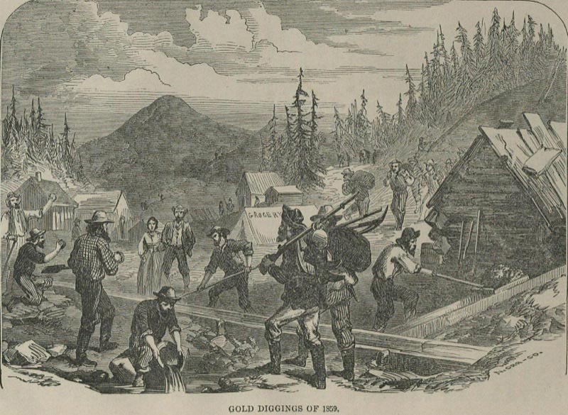 Gold diggings in Nevada, 1859. From Dan De Quill's The Big Bonanza...