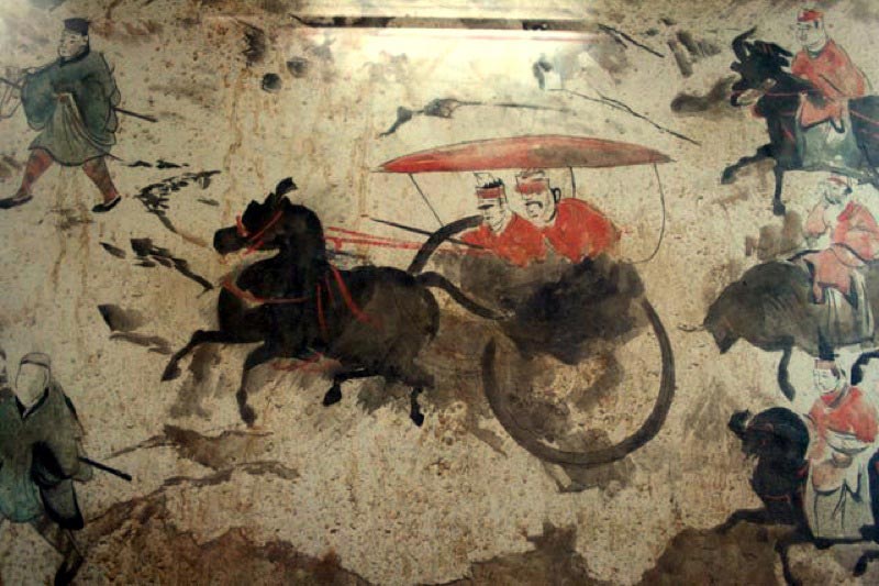 A section of a Chinese Eastern Han Dynasty fresco.