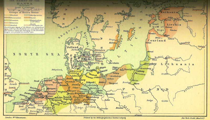 The Extent of the Hansa in about 1400. From H. F. Helmolt's, History of the World, Vol. VII, 1902.