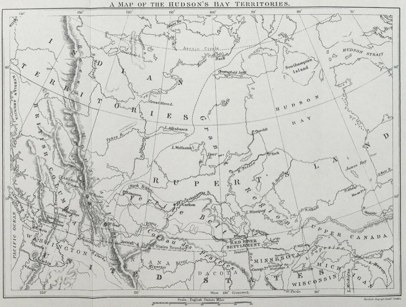 Map of the Hudson's Bay territories. From James Dodds' The Hudson's Bay Company, its Position and Prospects (1866).