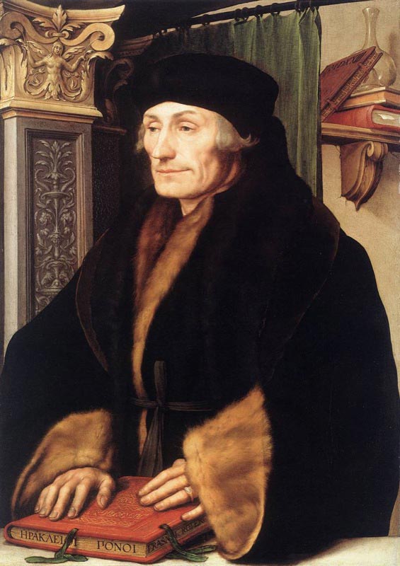 Portrait of Desiderius Erasmus of Rotterdam by Hans Holbein, the Younger.