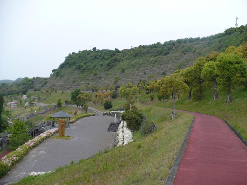 Erosion control works in Aira Town, Japan. After the cliff collapsed, the site was converted to a park.
