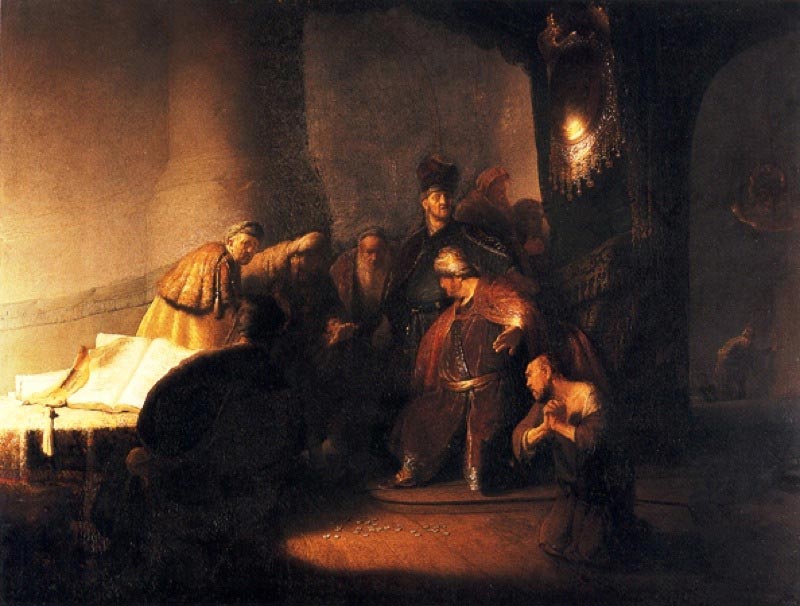 Judas Repentant, Returning the Pieces of Silver by Rembrandt, 1629.