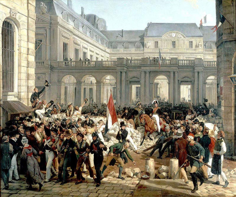 Louis-Philippe d'Orléans leaving the Palais-Royal to go to the city hall, 31 July 1830, two days after the July Revolution. By H. Vernet.