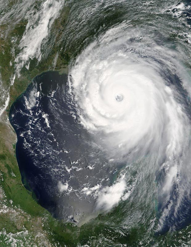 A NASA photograph taken on the 28th August, 2005. The hurricane covers much of the Gulf of Mexico, spanning from the US coast to the Yucatan Peninsula.