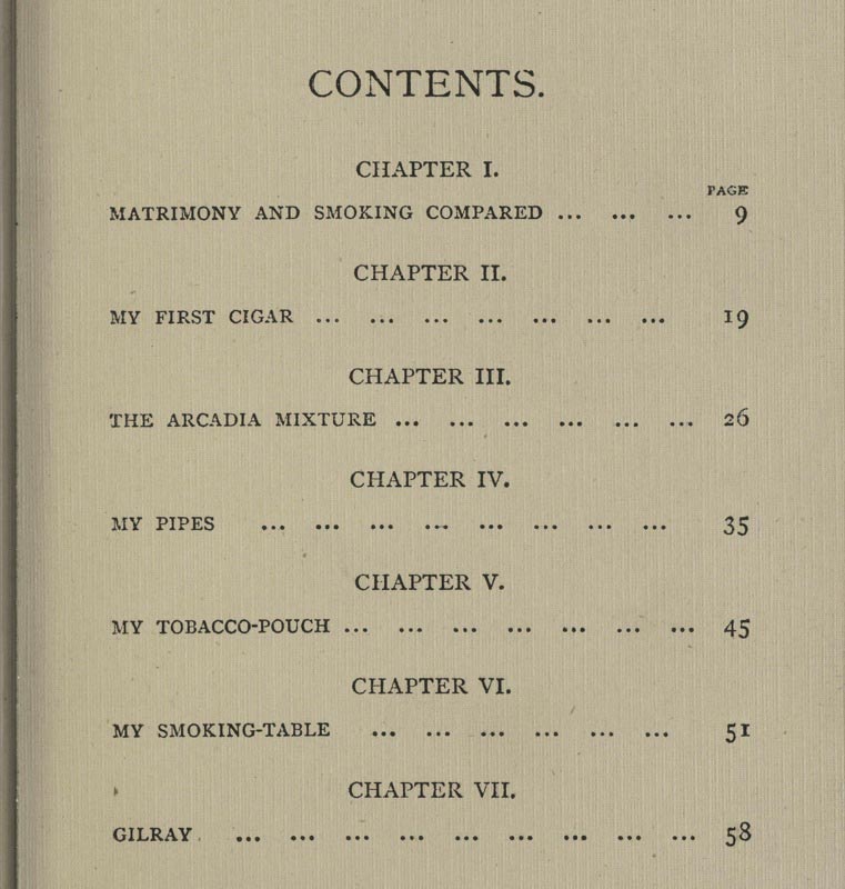 Contents from J. M. Barrie's My Lady Nicotine. 