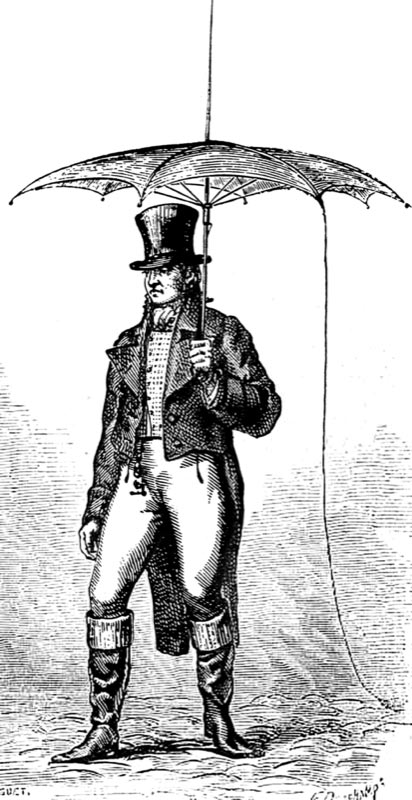 Parapluie-paratonnerre. An umbrella fitted with a lightning rod by Benjamin Franklin.