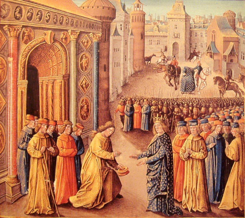 Raymond Of Poitiers Welcoming Louis VII in Antioc by Jean Colombe and Sebastien Marmerot.