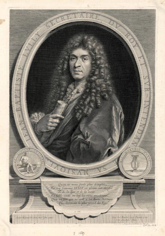 Engraved portrait of Jean-Baptiste Lully by Jean-Louis Roullet. 