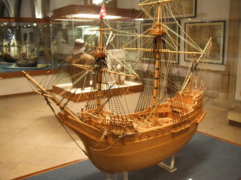 Model of the Madre de Deus, a huge Portuguese trading ship captured by Hawkins. 