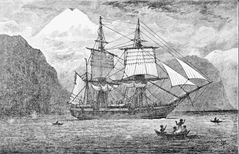 The HMS Beagle in the Straits of Magellan.