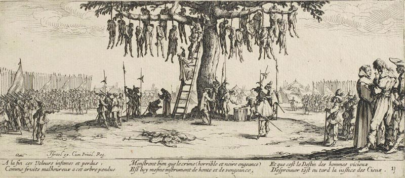 The Hanging from The miseries of war; No. 11, by Jacques Callot.