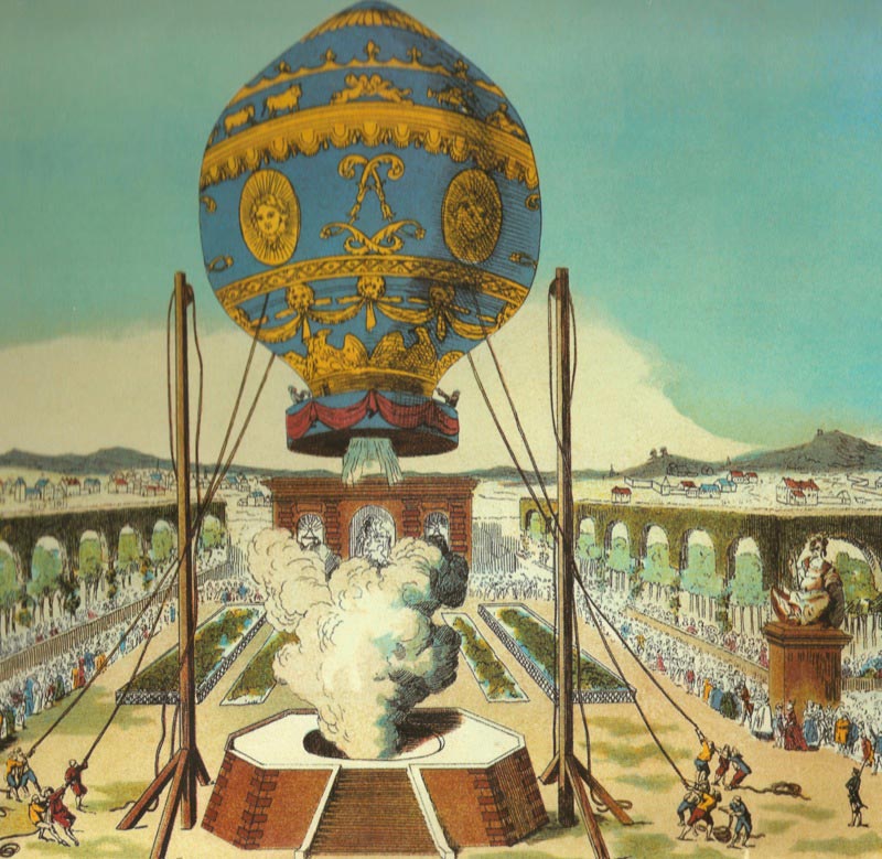 First manned hot-air balloon takes off from Paris in 1783.