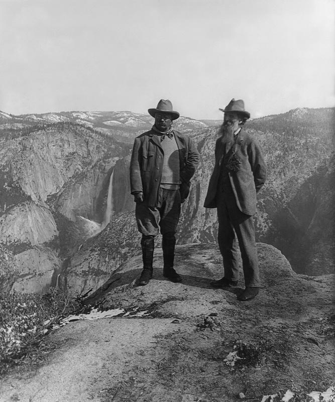 Theodore Roosevelt and John Muir, founder of the Sierra Club, on Glacier Point in Yosemite National Park.