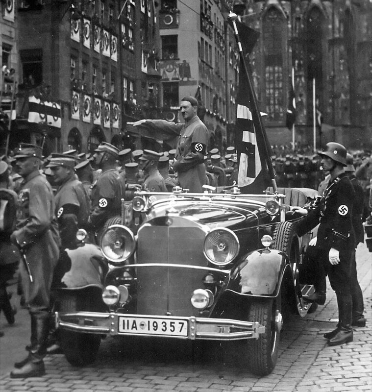 Parade of SA troops past Hitler. Nuremberg.