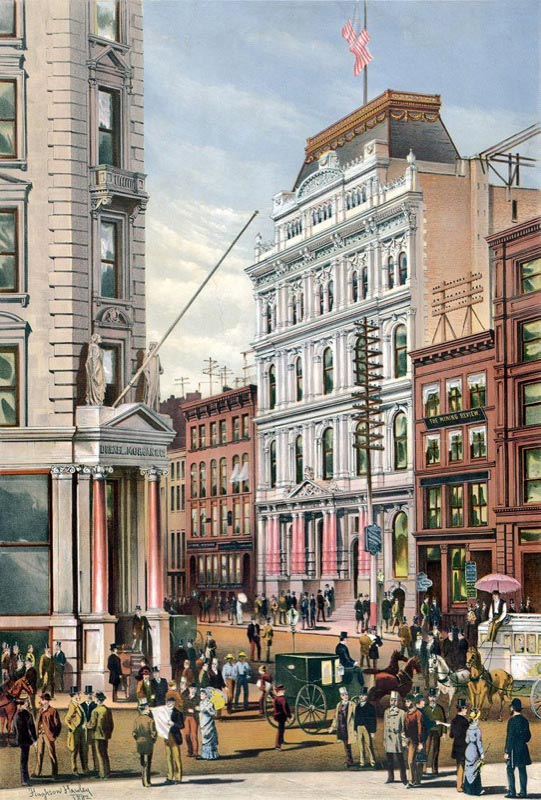 The New York Stock Exchange in 1882 by American illustrator and scenic artist Hughson Hawley.