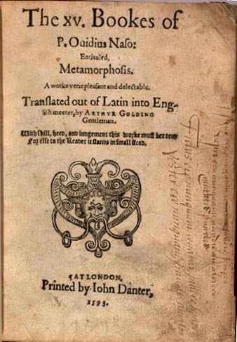 Title page of Ovid's Metamorphosis, translated by Arthur Golding.