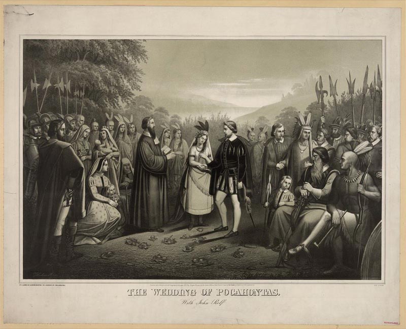 The wedding of Pocahontas with John Rolfe.
