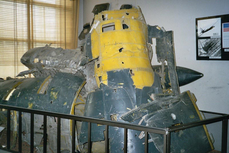 Wreckage of Francis Gary Powers' U-2 plane on display at Central Armed Forces Museum in Moscow.