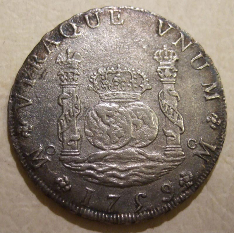 Spanish piece of eight from the reign of Ferdinand VI of Spain.
