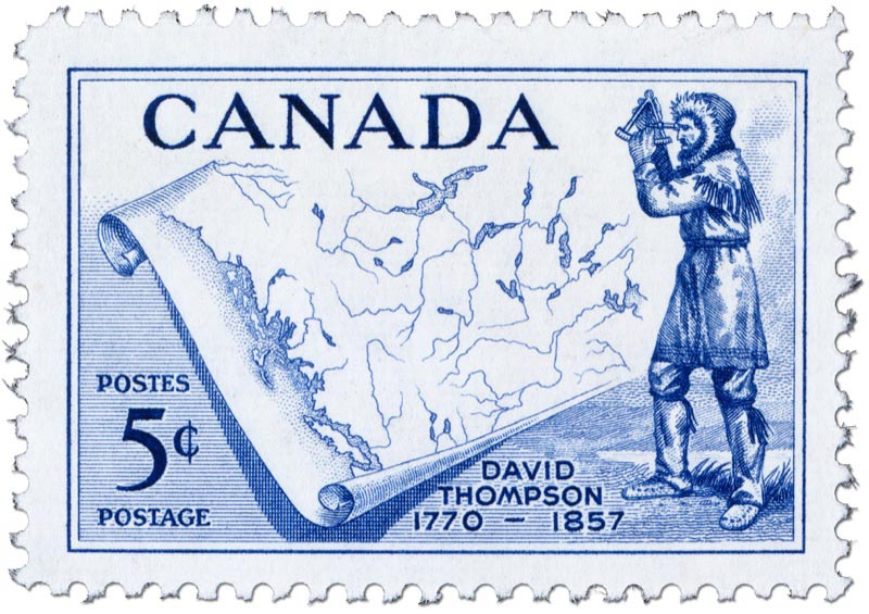 Postage stamp commemorating the explorer David Thompson.