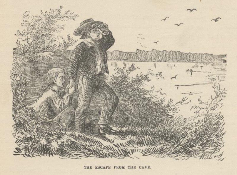 The Escape from the Cave. Illustration from The Adventures of Tom Sawyer.