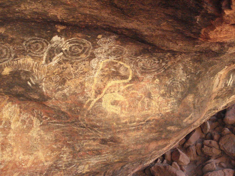 Aboriginal rock art in panaramitee style, Uluru.
