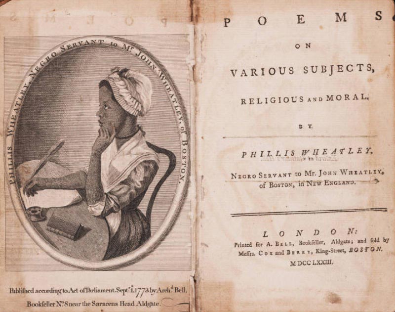 Frontispiece and title page of Poems on Various Subjects, Religious and Moral.