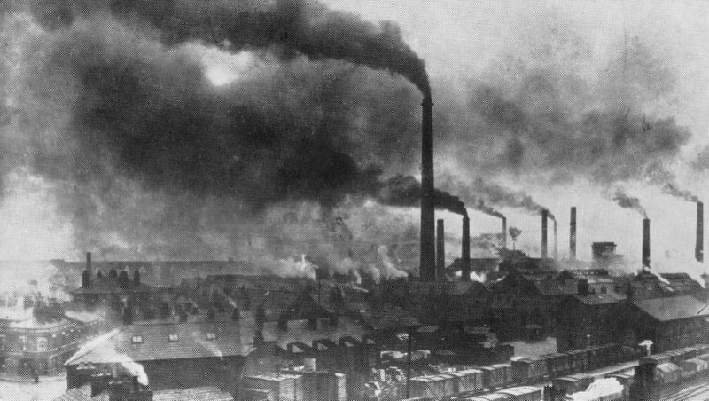 Photograph of Widnes in the late 19th century showing the effects of industrial pollution. From A History of the Chemical Industry in Widnes.